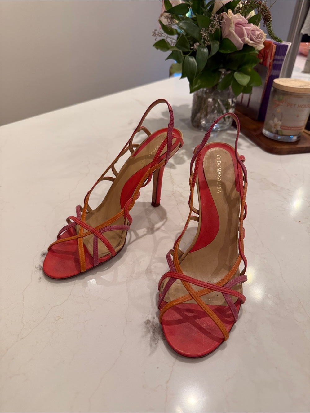 BCBGMaxAzria Pink and Orange Strappy Stiletto Sandals